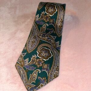 Surrey vintage green and brown floral paisley silk tie USA made